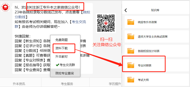 浙江省专升本对照表